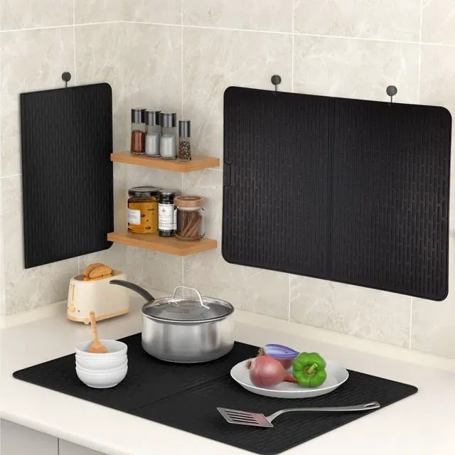Alt view image 7 of 7 - Foldable Silicone Stove Top Cover 20"x28" Stove Top Covers for Electric Stove, Glass Top Stove Cover, RV Stove Top Cover & Dish Drying Mat (Black, 28''x20'')