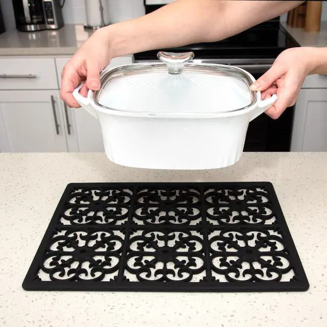 Alt view image 4 of 7 - Extra Large, Thick, Silicone Trivet for Hot Dishes, Pots, and Pans, Heat Resistant Mat for Countertop, Hot Pad for Kitchen, Easy to Clean, 16 x 12 x 3/8 Inches, Black