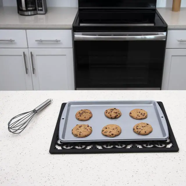 Alt view image 6 of 7 - Extra Large, Thick, Silicone Trivet for Hot Dishes, Pots, and Pans, Heat Resistant Mat for Countertop, Hot Pad for Kitchen, Easy to Clean, 16 x 12 x 3/8 Inches, Black