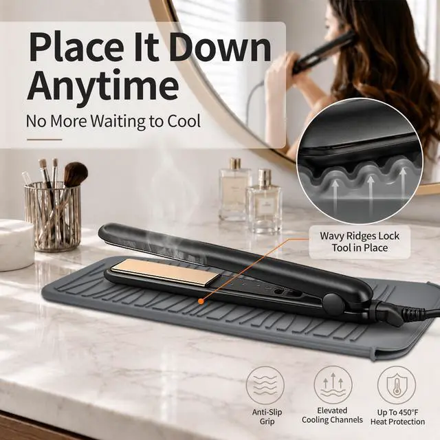 Alt view image 3 of 7 - Silicone Heat Resistant Mat for Hair Iron, 11 x 5 inch, Grey, 1 Pack