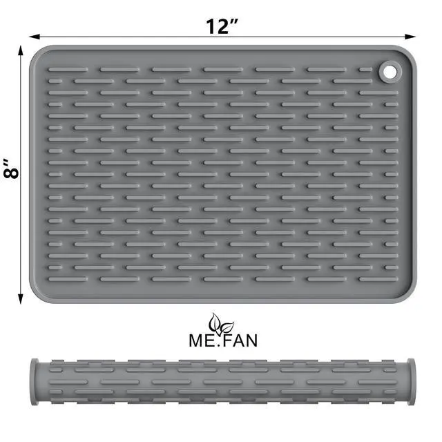 Alt view image 2 of 6 - Silicone Dish Drying Mat for Kitchen Counter, Dish Drying Pad for Sink, Refrigerator or Drawer, Countertop Protection Pad S - 12'' x 8'' - Grey