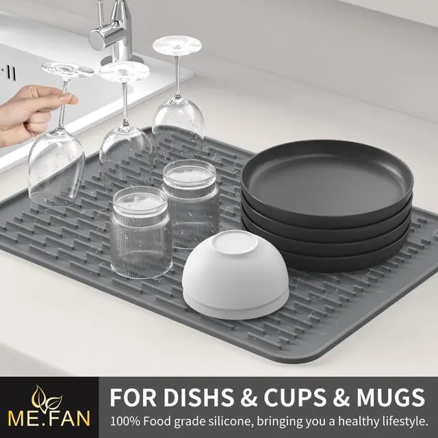 Alt view image 3 of 6 - Silicone Dish Drying Mat for Kitchen Counter, Dish Drying Pad for Sink, Refrigerator or Drawer, Countertop Protection Pad S - 12'' x 8'' - Grey
