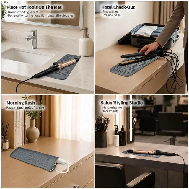 Alt view image 6 of 7 - Silicone Heat Resistant Mat for Hair Iron, 11 x 5 inch, Grey, 1 Pack