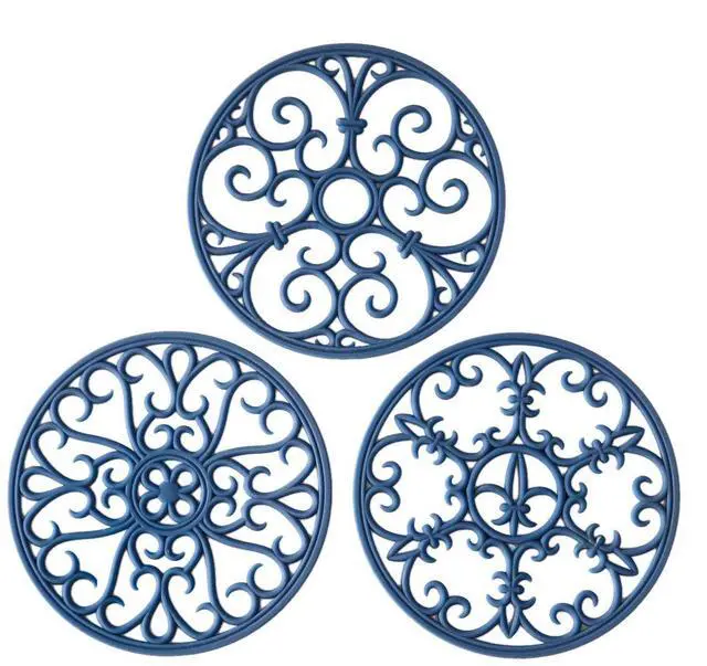 Main image of Silicone Trivet Mat - Hot Pot Holder Hot Pads for Table & Countertop - Teapot Trivet Kitchen Trivets - Non-Slip & Heat Resistant Modern Kitchen Hot Pads for Pots & Hot Dish Navy Blue Trivet Set of 3