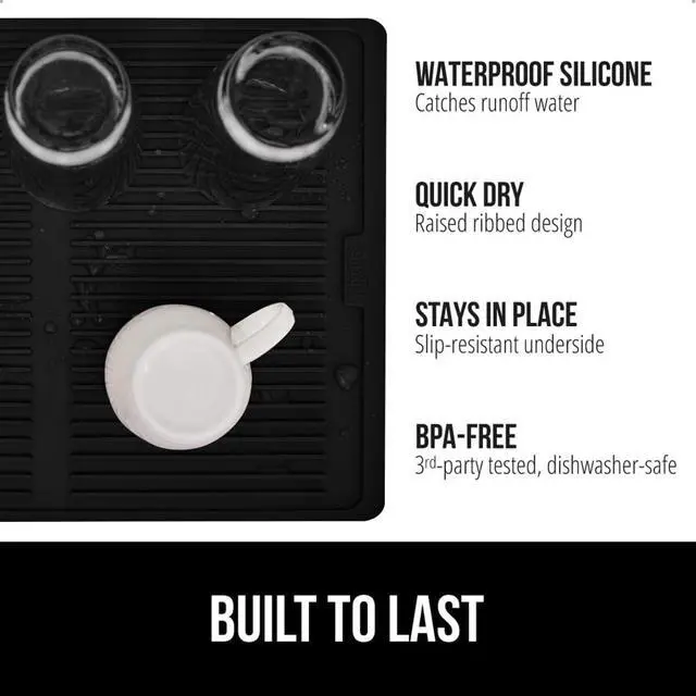 Alt view image 2 of 7 - Free Patented Silicone Dish Drying Mat for Kitchen Counter, 18x24 Inch, Water Catching Ribbed Design, Easy Clean Waterproof Sink Liner, Heat Resistant, Fits Under Rack, Black