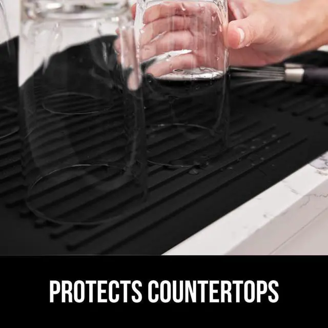 Alt view image 7 of 7 - Free Patented Silicone Dish Drying Mat for Kitchen Counter, 18x24 Inch, Water Catching Ribbed Design, Easy Clean Waterproof Sink Liner, Heat Resistant, Fits Under Rack, Black