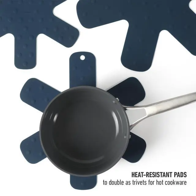 Alt view image 6 of 7 - Prime Trivet Set, 3-Piece Silicone Trivets, Pan Protectors, High-Heat Resistant Non-Slip Cookware Protectors for Countertop Protection and Cookware Stacking, Navy