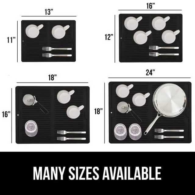 Alt view image 5 of 7 - Free Patented Silicone Dish Drying Mat for Kitchen Counter, 18x24 Inch, Water Catching Ribbed Design, Easy Clean Waterproof Sink Liner, Heat Resistant, Fits Under Rack, Black
