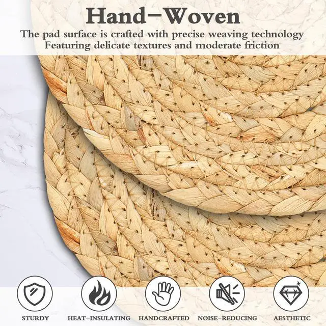 Alt view image 3 of 6 - Boho Trivets for Hot Dishes, Pots and Pans, Farmhouse Water Hyacinth Hot Pads 8 Inch, Straw Pot Holders for Kitchen, Rustic Braided Heat Resistant Mat, Jute Coasters Set Wicker Decor (Natural 6 Pcs)