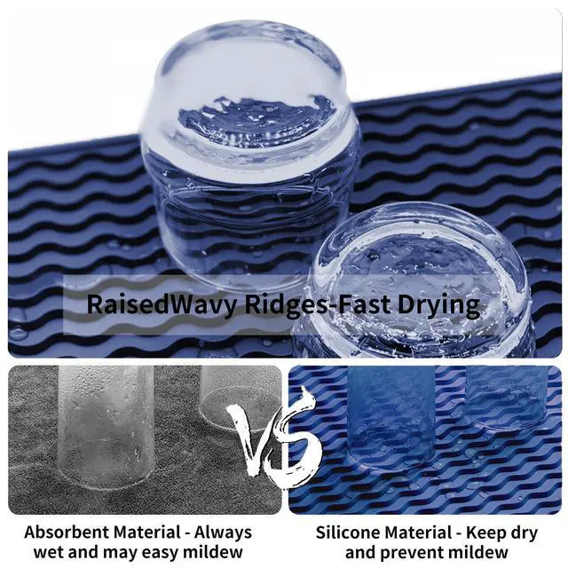 Alt view image 2 of 7 - 4-in-1 Silicone Mat 12" x 12" / 305 x 306mm Square - Dish Drying Mat, Air Fryer Mat, Coffee Maker Pad & Heat Resistant Trivet (up to 450°F) - Non-Slip Food-Grade BPA-Free (Midnight Blue)