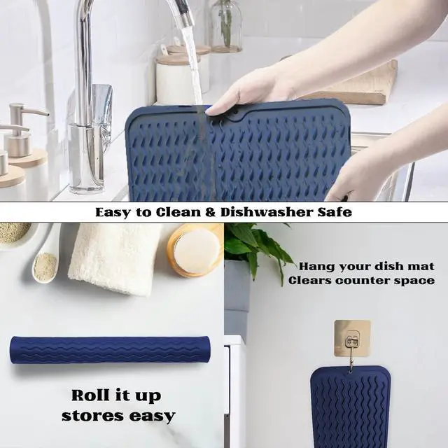 Alt view image 4 of 7 - 4-in-1 Silicone Mat 12" x 12" / 305 x 306mm Square - Dish Drying Mat, Air Fryer Mat, Coffee Maker Pad & Heat Resistant Trivet (up to 450°F) - Non-Slip Food-Grade BPA-Free (Midnight Blue)