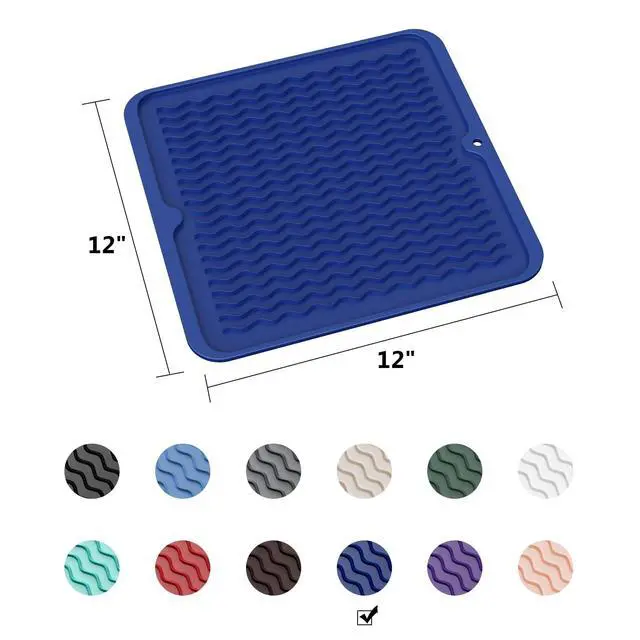 Alt view image 6 of 7 - 4-in-1 Silicone Mat 12" x 12" / 305 x 306mm Square - Dish Drying Mat, Air Fryer Mat, Coffee Maker Pad & Heat Resistant Trivet (up to 450°F) - Non-Slip Food-Grade BPA-Free (Midnight Blue)