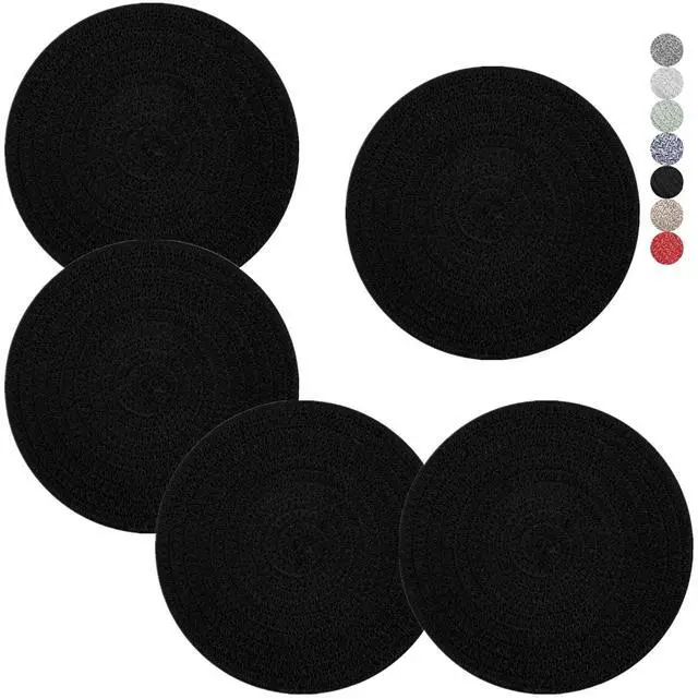Main image of Trivets for Hot Dishes, Pots and Pans, 8 Inches Hot Pads 5 Pcs, Pot Holders for Kitchen, Heat Resistant Mat Protect Counter, Coasters Set Home Essentials Farmhouse Decor (Black)