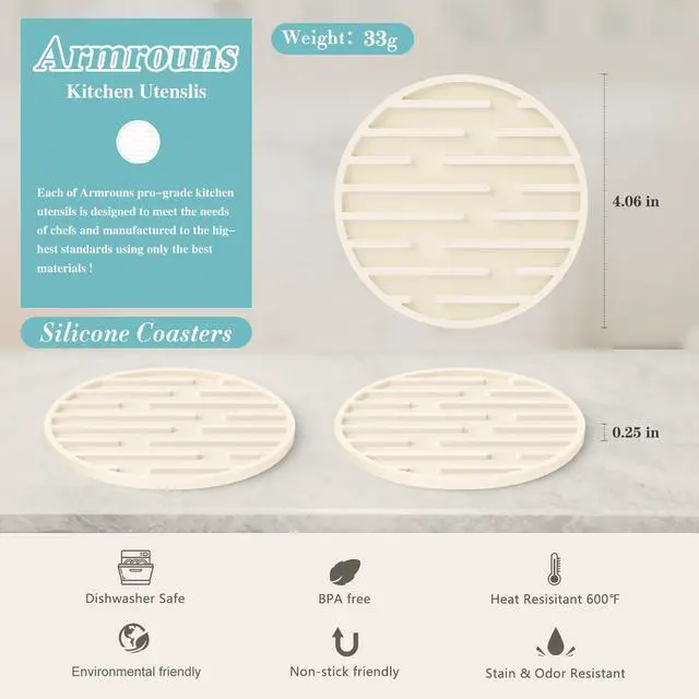 Alt view image 4 of 5 - Silicone Coasters for Drinks, Thickened Coasters Cup Mat, Heat Resistant 600 Non-Slip Coaster for Coffee Table, Kitchen, Bar