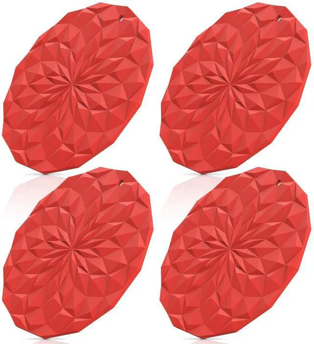 Main image of Silicone Trivet Mats - 4 Pack Pot Holders - 7.4'' Thickened Hot Pads for Hot pots, Pans and Dishes, Heat Resistant Silicone Trivet for Table and Counter Top Red