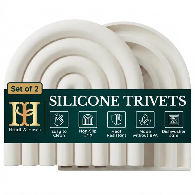 Main image of Silicone Trivets for Hot Dishes, Heat-Resistant, Non-Slip Pot Holders for Kitchen & Coasters Durable Hot Pads for Pots, Pans, Baking Dishes & Kitchen Appliances Set of 2 Creamy White