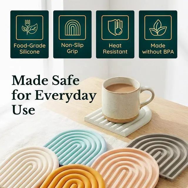 Alt view image 4 of 7 - Silicone Trivets for Hot Dishes, Heat-Resistant, Non-Slip Pot Holders for Kitchen & Coasters Durable Hot Pads for Pots, Pans, Baking Dishes & Kitchen Appliances Set of 2 Creamy White