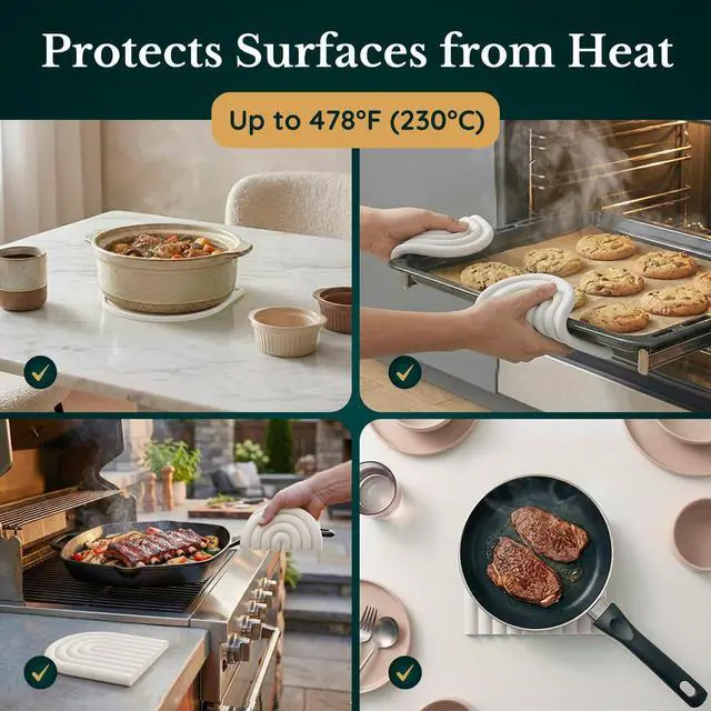 Alt view image 3 of 7 - Silicone Trivets for Hot Dishes, Heat-Resistant, Non-Slip Pot Holders for Kitchen & Coasters Durable Hot Pads for Pots, Pans, Baking Dishes & Kitchen Appliances Set of 2 Creamy White