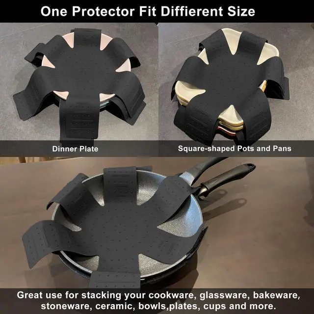 Alt view image 2 of 7 - Pot & Pan Protectors - Silicone Pan Protectors for Stacking 3 Piece Black