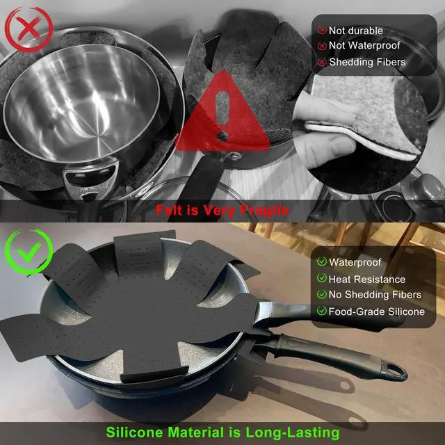 Alt view image 3 of 7 - Pot & Pan Protectors - Silicone Pan Protectors for Stacking 3 Piece Black