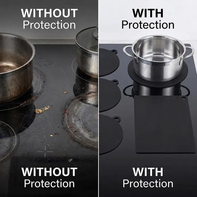 Alt view image 7 of 7 - 5-Piece Heat-Resistant Silicone Fiberglass Induction Cooktop Mat Set, Non-Slip Stove Protector Cover for Kitchen Countertops, Round & Rectangular (Black, 0.7mm Thick)