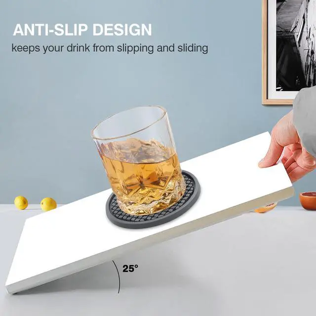 Alt view image 4 of 7 - 3 Pack Silicone Coasters for Drinks, Thickened Coaster with Deep Tray Grooved Design Cup Mat, Washable Heat Resistant Durable Non-Slip Coasters for Coffee Table Wooden Desk Kitchen Bar (Dark Grey)