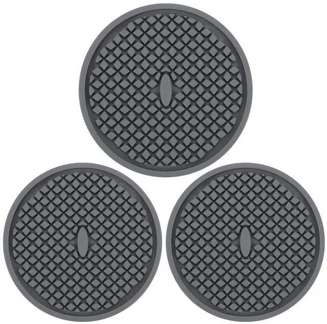 Main image of 3 Pack Silicone Coasters for Drinks, Thickened Coaster with Deep Tray Grooved Design Cup Mat, Washable Heat Resistant Durable Non-Slip Coasters for Coffee Table Wooden Desk Kitchen Bar (Dark Grey)