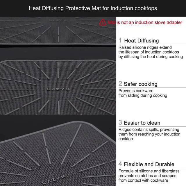 Alt view image 4 of 7 - Induction Cooktop Mat - Silicone Fiberglass Scratch Protector - for Magnetic Stove - Non slip Pads to Prevent Pots from Sliding during Cooking - Square (9inches) Black