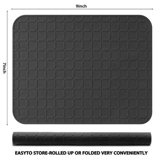 Alt view image 3 of 7 - Silicone Dish Drying Mat Non Slip Heat Resistant Large Pad for Sink & Countertop, Easy-Clean Drainer Tray, Fits Kitchen Drawer or Fridge (9x7 Inch, Black)