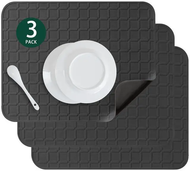 Main image of Silicone Dish Drying Mat Non Slip Heat Resistant Large Pad for Sink & Countertop, Easy-Clean Drainer Tray, Fits Kitchen Drawer or Fridge (9x7 Inch, Black)
