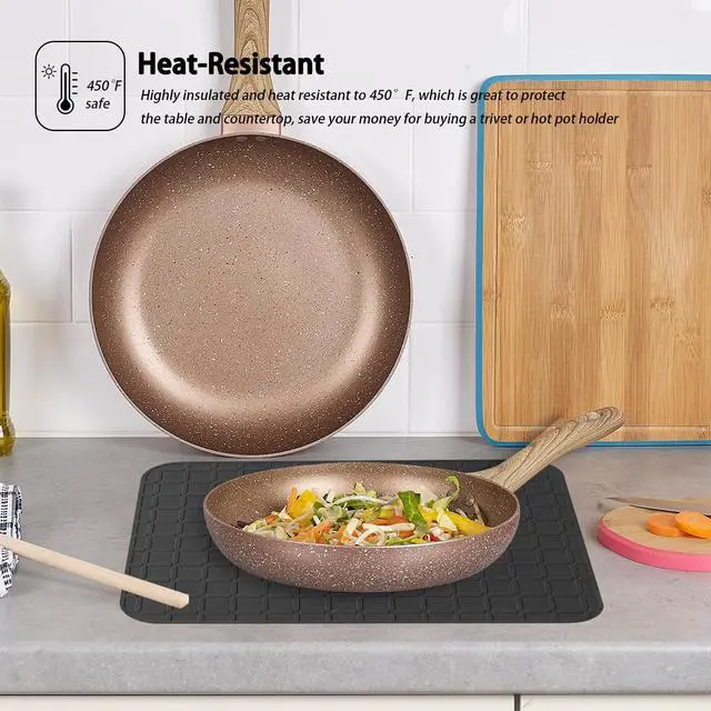 Alt view image 6 of 7 - Silicone Dish Drying Mat Non Slip Heat Resistant Large Pad for Sink & Countertop, Easy-Clean Drainer Tray, Fits Kitchen Drawer or Fridge (9x7 Inch, Black)