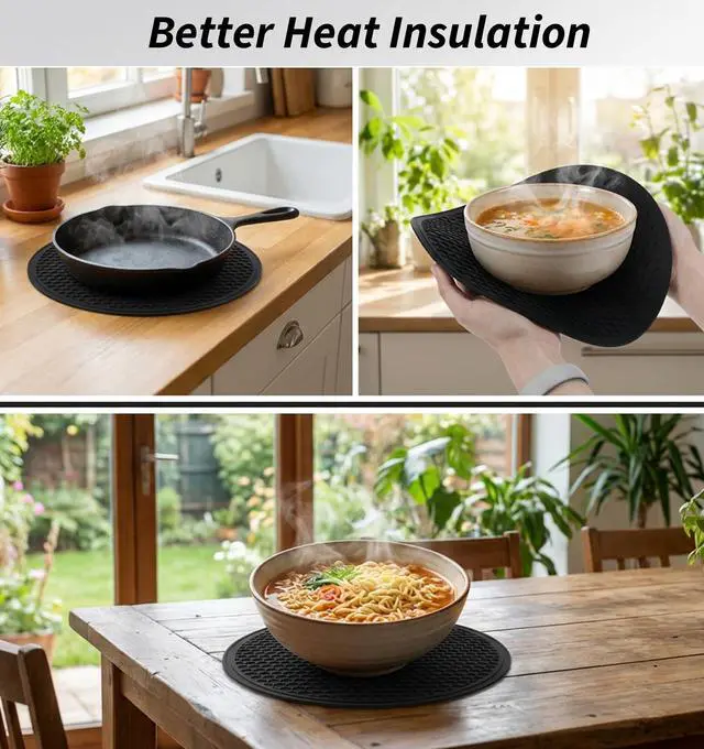 Alt view image 4 of 7 - 2 Pcs Microwave Mat, 10 Inch Honeycomb Textured Circular Silicone Pad, Reusable Washable Insulation Coaster, for Kitchen Countertop, Dining Table, and Home Daily Heat Insulation Use