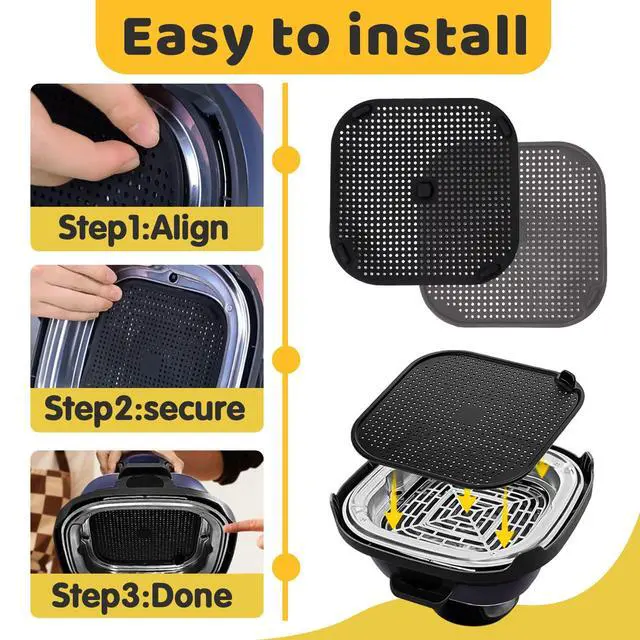 Alt view image 2 of 6 - 2 PCS Updated Heat Resistant Splatter Screen Compatible with Ninja Crispi Air Fryer Accessories;Food-Grade Silicone Splatter Shield Compatible with Ninja FN101-Prevent Oil Splatter.(Gray & Black)