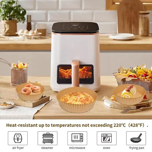 Alt view image 3 of 7 - Liners Disposable Paper,100Pcs Airfryer Paper Liners,Non Stick Parchment Paper Liners,Food Grade Air Fryer Accessories for Microwave Oven Steamer 6.3inch Round