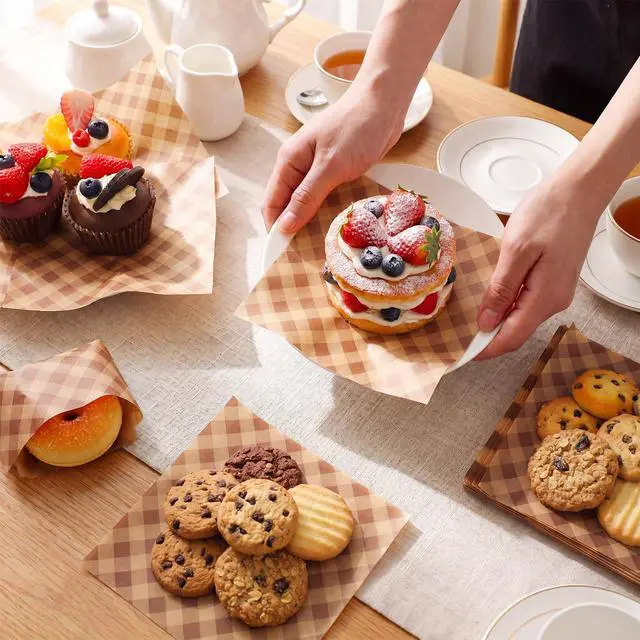 Alt view image 3 of 7 - 200 Pcs 5.9 x 5.9 inch Deli Paper Sheets Wax Paper Sheets for Food Coffee Colored Checkered Basket Liner Grease Resistant Sandwich Wrapping for Hot Dog BBQ Outdoor Picnic Festival Party