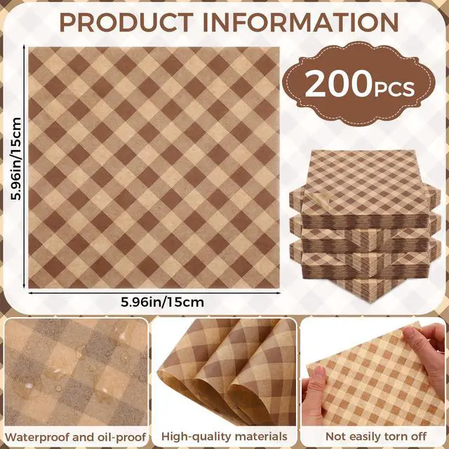 Alt view image 2 of 7 - 200 Pcs 5.9 x 5.9 inch Deli Paper Sheets Wax Paper Sheets for Food Coffee Colored Checkered Basket Liner Grease Resistant Sandwich Wrapping for Hot Dog BBQ Outdoor Picnic Festival Party