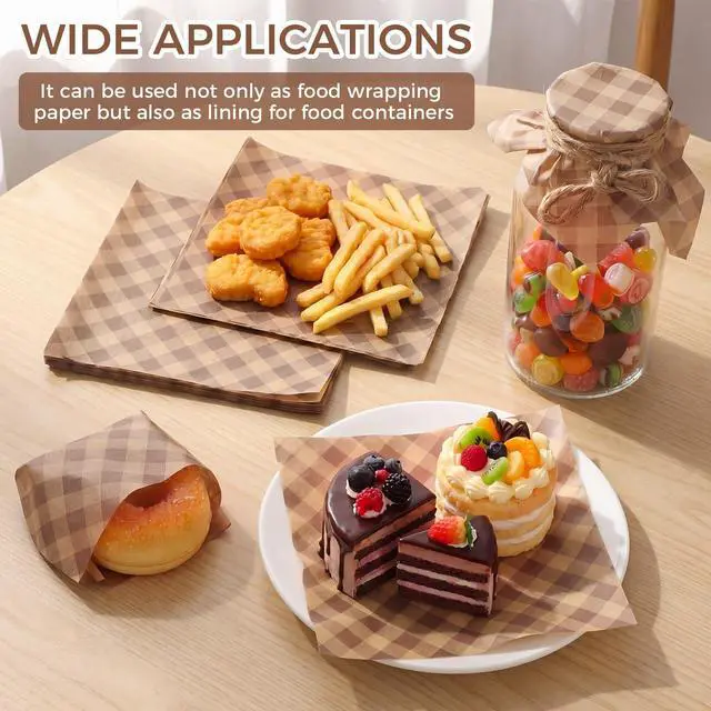 Alt view image 7 of 7 - 200 Pcs 5.9 x 5.9 inch Deli Paper Sheets Wax Paper Sheets for Food Coffee Colored Checkered Basket Liner Grease Resistant Sandwich Wrapping for Hot Dog BBQ Outdoor Picnic Festival Party
