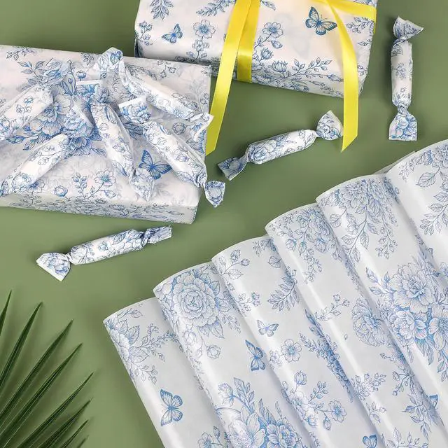Alt view image 3 of 7 - Blue Floral Wax Paper Sheets for Food,Chinoiserie Flower Greaseproof Wrapping Tissue Deli Parchment Baking Paper for Cookies Picnic Sandwich Liners Kicthen Supplies(8.66 x 9.84 Inch)