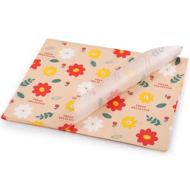 Alt view image 2 of 6 - Waxed Deli Paper Sheets for Food 11 * 15 Inch, 100 Pcs Food Basket Liners for French Fries, 2026 Burgers, Dry Sandwich Wrap Paper Sheets Floral