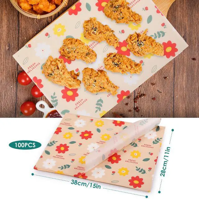 Alt view image 3 of 6 - Waxed Deli Paper Sheets for Food 11 * 15 Inch, 100 Pcs Food Basket Liners for French Fries, 2026 Burgers, Dry Sandwich Wrap Paper Sheets Floral