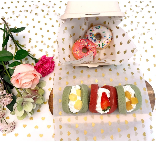Alt view image 4 of 6 - Gold Heart Wax Food Greaseproof Deli Paper Liners Wrapping Tissue for Plastic Food Basket 25 * 22cm (9.8 * 8.6inch)