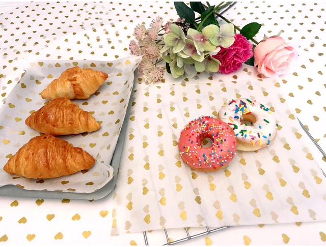 Alt view image 3 of 6 - Gold Heart Wax Food Greaseproof Deli Paper Liners Wrapping Tissue for Plastic Food Basket 25 * 22cm (9.8 * 8.6inch)