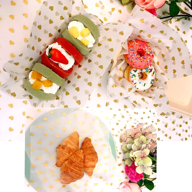 Alt view image 5 of 6 - Gold Heart Wax Food Greaseproof Deli Paper Liners Wrapping Tissue for Plastic Food Basket 25 * 22cm (9.8 * 8.6inch)