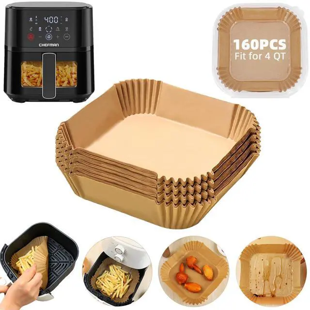 Main image of Air Fryer Liners Disposable 4QT for CHEFMAN Air Fryer,160PCS Square Air Fryer Parchment Paper Liners for 4QT Air fryer,Non-Stick Waterproof Airfryer Liners