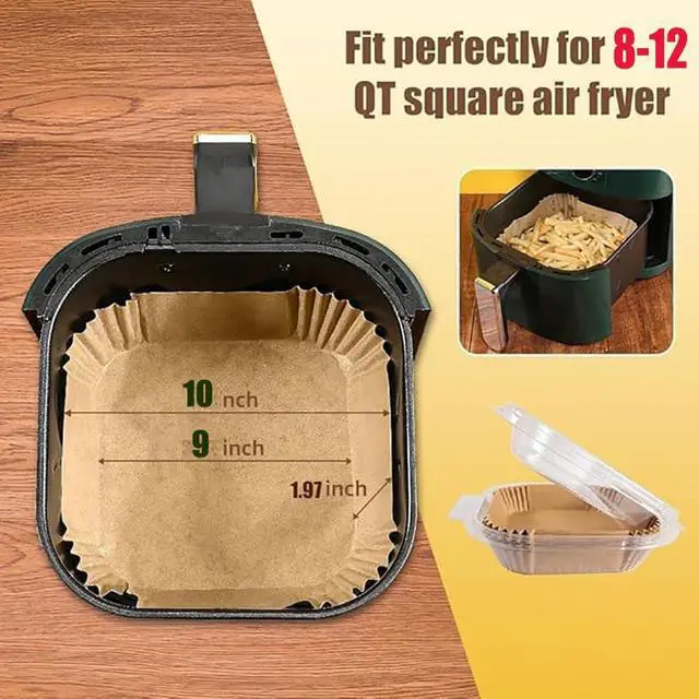 Alt view image 2 of 7 - 200pcs Air Fryer Liners Disposable Square,Food Grade Parchment Paper Liners for 8-12QT Air Fryers,Non-Stick&Oil-Proof,Cleanup Easily(200PCS,10 IN)