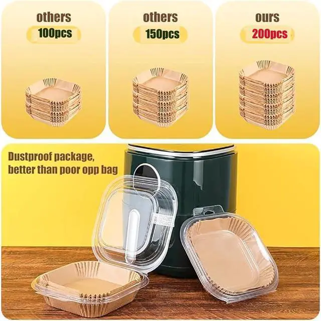 Alt view image 4 of 7 - 200pcs Air Fryer Liners Disposable Square,Food Grade Parchment Paper Liners for 8-12QT Air Fryers,Non-Stick&Oil-Proof,Cleanup Easily(200PCS,10 IN)
