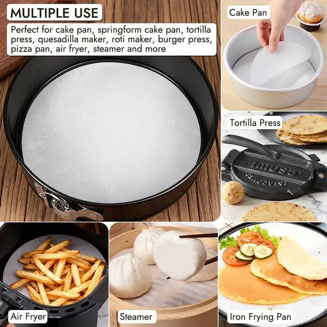 Alt view image 4 of 6 - Inch Parchment Paper Rounds, Set of 150, Non Stick Round Parchment Paper for Baking, Pre-cut Cake Pan Liners for Round Cake Pan, Springform Pan, Air Fryer and More