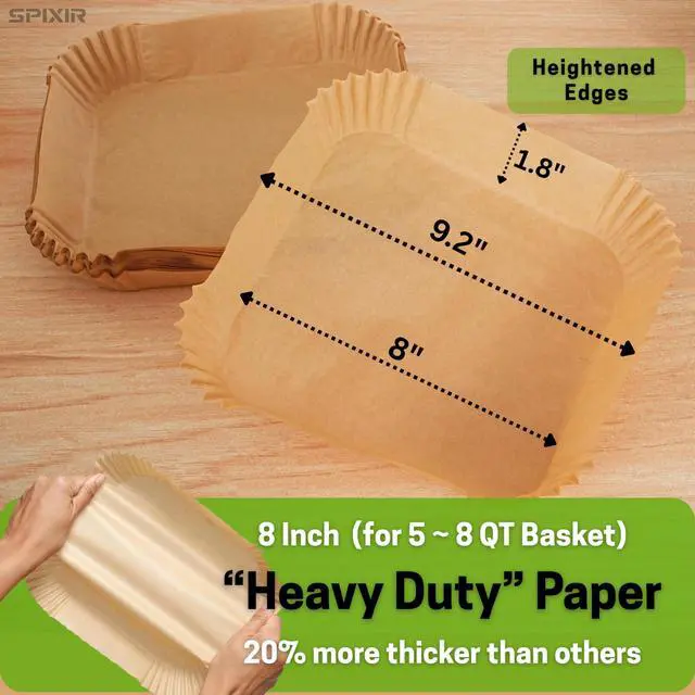 Alt view image 2 of 7 - Air Fryer Paper Liners, 100Pcs Air Fryer Liners Disposable 8" Square Heavy-Duty Parchment Paper for Air Fryer Basket 5-8 Qt. Non-Stick, Oil Proof, Unbleached Baking Liners for Oven & Microwave
