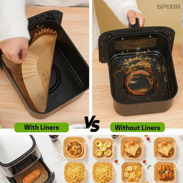 Alt view image 6 of 7 - Air Fryer Paper Liners, 100Pcs Air Fryer Liners Disposable 8" Square Heavy-Duty Parchment Paper for Air Fryer Basket 5-8 Qt. Non-Stick, Oil Proof, Unbleached Baking Liners for Oven & Microwave