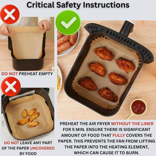 Alt view image 3 of 7 - Air Fryer Paper Liners, 100Pcs Air Fryer Liners Disposable 8" Square Heavy-Duty Parchment Paper for Air Fryer Basket 5-8 Qt. Non-Stick, Oil Proof, Unbleached Baking Liners for Oven & Microwave